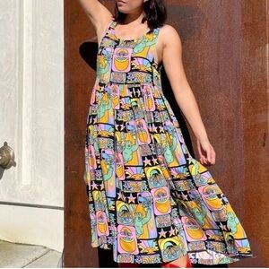 Nooworks Multicolor Graphic Tank Midi Dress - Black Base